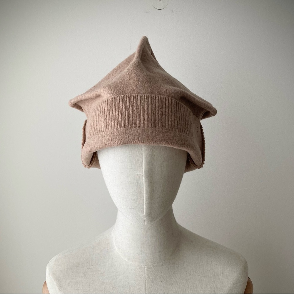 joodito origami crown 100% wool sweater cloche hat beanie bucket cap beige tan - Picture 2 of 10